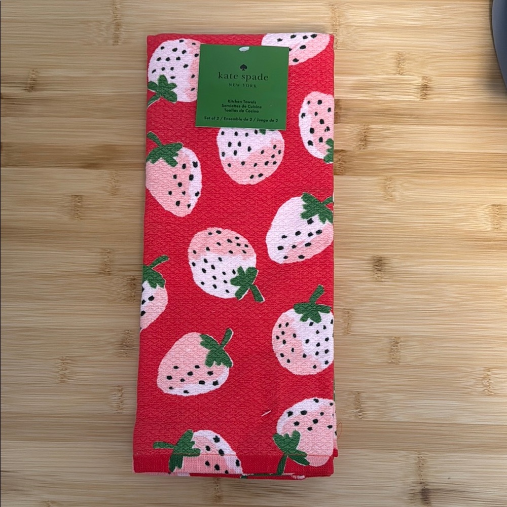 Kate Spade New York Set of Two Strawberry Kitchen Towels NEW